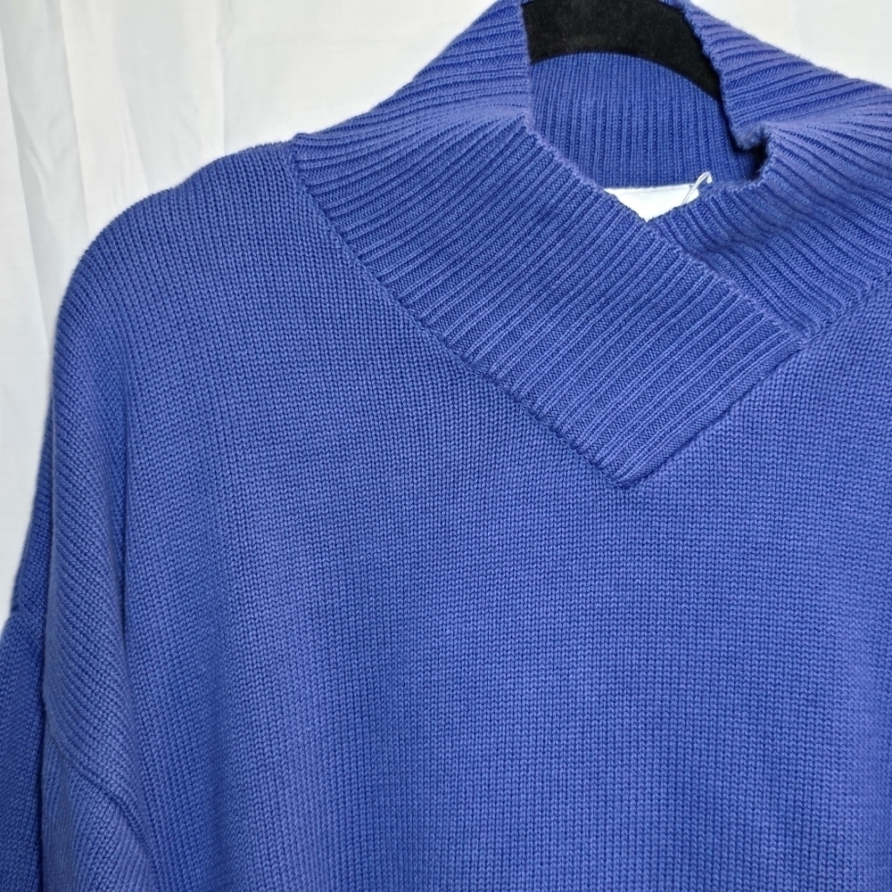 Bryn Walker Vintage 100% Cotton Blue Mock Neck Sweater Lagenlook Tunic, az L - Picture 3 of 7